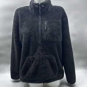 Victoria's Secret Pink Sherpa Quarter Zip Pullover Black Size Size Medium